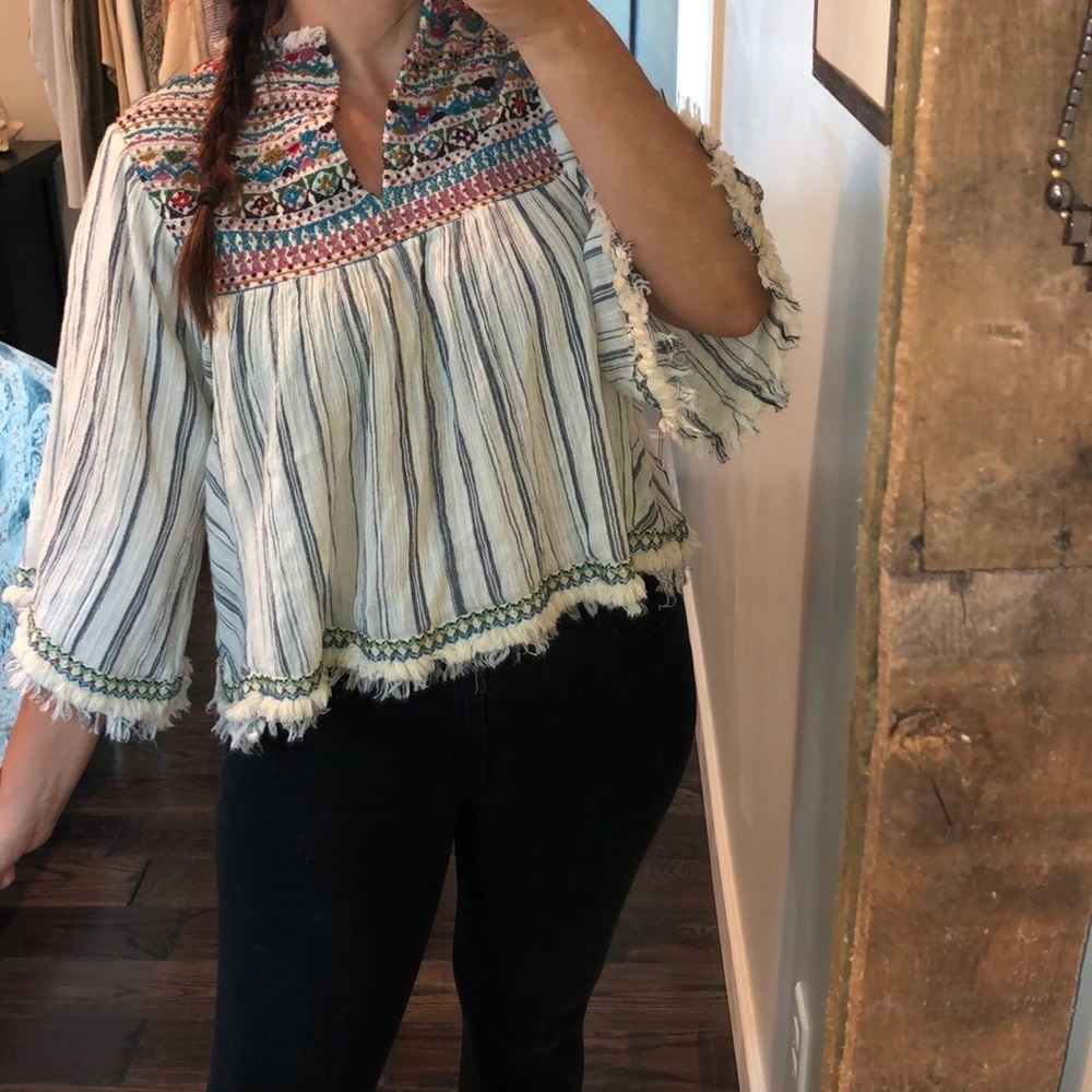 Embroidered Small oversized boho fringe top - Picture 2 of 4